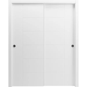 Sliding Closet Bypass Doors 36 x 80 inches / Mela 0716 Painted White / Rails Hardware Set / Wood Solid Bedroom Wardrobe Doors