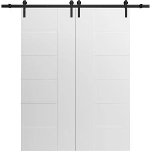 Modern Double Barn Door 36" x 80" inches / Mela 0716 Painted White / 13FT Rail Track Set / Solid Panel Interior Doors