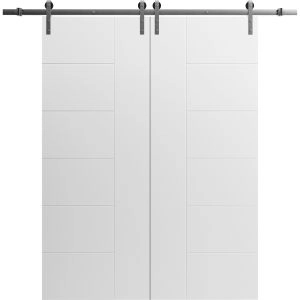Modern Double Barn Door 36" x 80" inches / Mela 0716 Painted White / 13FT Silver Rail Track Set / Solid Panel Interior Doors