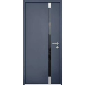 Front Exterior Prehung Steel Door / Cynex 6777 Grey / Stainless Inserts Single Modern Painted-W36" x H80"-Left-hand Inswing