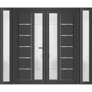Front Exterior Prehung Metal-Plastic Double Doors / MANUX 8088 Antracite / 2 Sidelites Exterior WindoANT / Office Commercial and Residential Doors Entrance Patio Garage 96" x 80" Left-Hand