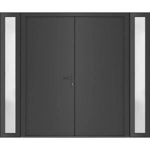 Front Exterior Prehung Metal-Plastic Double Doors / MANUX 8111 Antracite / 2 Sidelites Exterior WindoANT / Office Commercial and Residential Doors Entrance Patio Garage 96" x 80" Left-Hand
