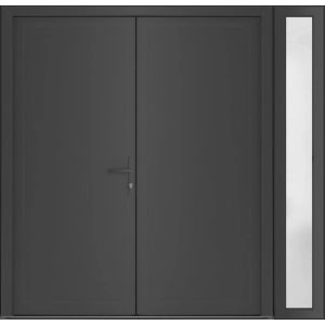 Front Exterior Prehung Metal-Plastic Double Doors / MANUX 8111 Antracite / Sidelite Exterior Window / Office Commercial and Residential Doors Entrance Patio Garage 84" x 80" Left-Hand