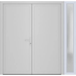 Front Exterior Prehung Metal-Plastic Double Doors / MANUX 8111 White Silk / Sidelite Exterior Window / Office Commercial and Residential Doors Entrance Patio Garage 84" x 80" Left-Hand