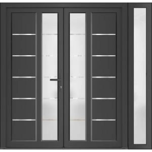 Front Exterior Prehung Metal-Plastic Double Doors / MANUX 8088 Antracite / Sidelite Exterior Window / Office Commercial and Residential Doors Entrance Patio Garage 84" x 80" Left-Hand