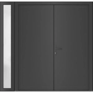Front Exterior Prehung Metal-Plastic Double Doors / MANUX 8111 Antracite / Sidelite Exterior Window / Office Commercial and Residential Doors Entrance Patio Garage 84" x 80" Right-Hand