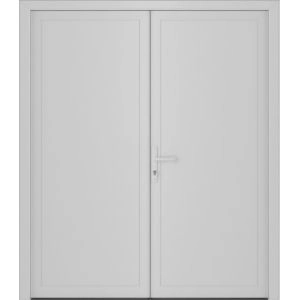 Front Exterior Prehung Metal-Plastic Double Doors / MANUX 8111 White Silk / Office Commercial and Residential Doors Entrance Patio Garage 72" x 80" Right-Hand