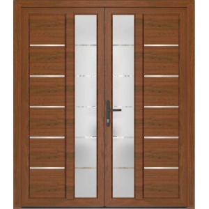 Front Exterior Prehung Metal-Plastic Double Doors / MANUX 8088 Walnut / Office Commercial and Residential Doors Entrance Patio Garage 72" x 80" Right-Hand