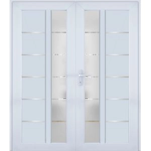 Front Exterior Prehung Metal-Plastic Double Doors / MANUX 8088 White Silk / Office Commercial and Residential Doors Entrance Patio Garage 72" x 80" Right-Hand