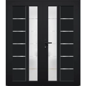 Front Exterior Prehung Metal-Plastic Double Doors / MANUX 8088 Matte Black / Office Commercial and Residential Doors Entrance Patio Garage 72" x 80" Right-Hand
