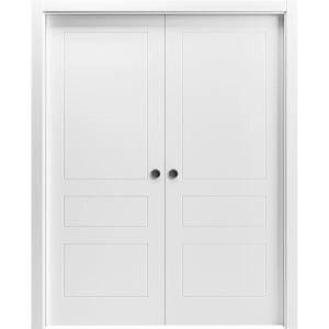 Sliding French Double Pocket Doors 36 x 80 inches / Mela 0733 Painted White / Kit Rail Hardware / MDF Interior Bedroom Modern Doors
