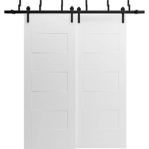 Sliding Closet Barn Bypass Doors 36 x 80 inches / Mela 0755 Painted White / Modern 6.6FT Rails Hardware Set / Wood Solid Bedroom Wardrobe Doors