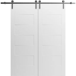 Modern Double Barn Door 36" x 80" inches / Mela 0755 Painted White / 13FT Silver Rail Track Set / Solid Panel Interior Doors
