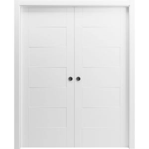 Sliding French Double Pocket Doors 36 x 80 inches / Mela 0755 Painted White / Kit Rail Hardware / MDF Interior Bedroom Modern Doors