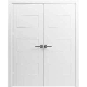 Interior Solid French Double Doors 36 x 80 inches / Mela 0755 Painted White / Wood Interior Solid Panel Frame / Closet Bedroom Modern Doors