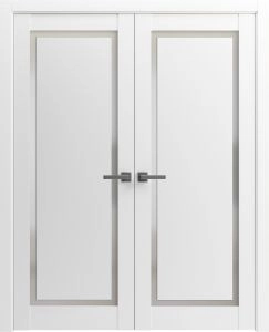 Solid French Double Doors | Planum 0888 Painted White with Frosted Glass | Wood Solid Panel Frame Trims | Closet Bedroom Sturdy Doors -36" x 80" (2* 18x80)
