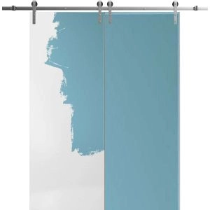 Sliding Double Barn Doors with Hardware | Planum 0010 Primed | Silver 13FT Rail Hangers Sturdy Set | Modern Solid Panel Interior Hall Bedroom Bathroom Door
