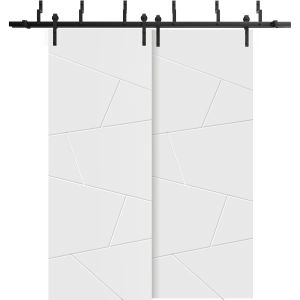 Barn Bypass Doors with 6.6ft Hardware | Planum 0990 Painted White Matte | Sturdy Heavy Duty Rails Kit Steel Set | Double Sliding Door-36" x 80" (2* 18x80)