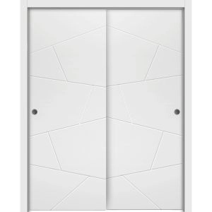 Sliding Closet Bypass Doors | Planum 0990 Painted White Matte | Sturdy Rails Moldings Trims Hardware Set | Wood Solid Bedroom Wardrobe Doors-36" x 80" (2* 18x80)
