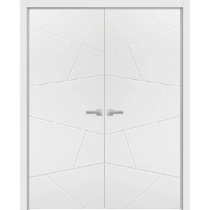 Solid French Double Doors | Planum 0990 Painted White Matte | Wood Solid Panel Frame Trims | Closet Bedroom Sturdy Doors -36" x 80" (2* 18x80)