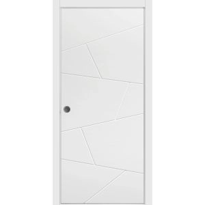 Sliding French Pocket Door with | Planum 0990 Painted White Matte | Kit Trims Rail Hardware | Solid Wood Interior Bedroom Sturdy Doors-18" x 80"