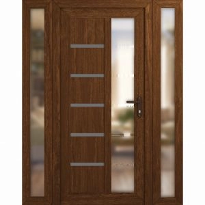 Front Exterior Prehung Vinyl (uPVC) Door Frosted glass / MANUX 8088 Walnut /  W14+36+14" x H80" Left-Hand Inswing