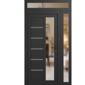Front Exterior Prehung Vinyl (uPVC) Door Frosted glass / MANUX 8088 Antracite /  W36+16" x H80+14" Right-Hand Inswing