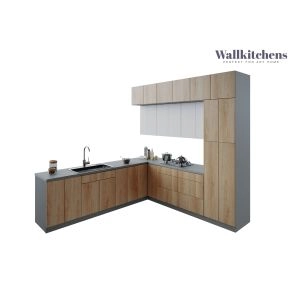 Kitchen Culinary Haven Collection Natural Teak & White Gloss Color Base Size 9Ft Wide