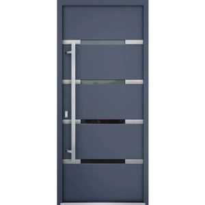 Front Exterior Prehung Steel Door / Deux 1105 Gray Graphite / Stainless Inserts Single Modern Painted