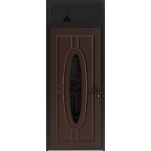 Front Exterior Prehung Steel Door / Ronex 1277 Brown / Transom Window Sidelite / Entry Metal Modern Painted W36" x H80+16" Left hand Inswing