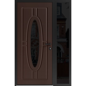 Front Exterior Prehung Steel Door / Ronex 1277 Brown / Sidelight Exterior Window Sidelite / Entry Metal Modern Painted W36+12" x H80" Left hand Inswing