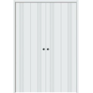 Sliding Closet Double Bi-fold Doors 96 x 80 inches | BASIC 0111 Arctic White | Sturdy Tracks Moldings Trims Hardware Set | Wood Solid Bedroom Wardrobe Doors