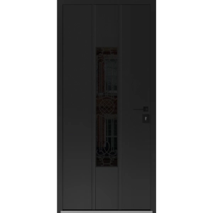 Front Exterior Prehung Steel Door / Ronex 1477 Black Enamel / Stainless Inserts Entry Metal Modern Painted W36" x H80" Left hand Inswing