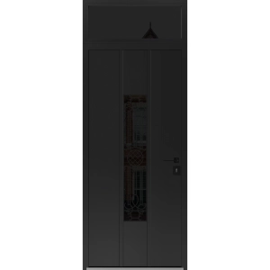 Front Exterior Prehung Steel Door / Ronex 1477 Black Enamel / Transom Window Sidelite / Stainless Inserts Entry Metal Modern Painted W36" x H80+16" Left hand Inswing