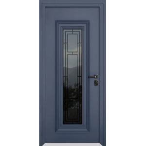 Front Exterior Prehung Steel Door / Ballucio 6044 Gray Graphite / Stainless Inserts Single Modern Painted-W36" x H80"-Left-hand Inswing