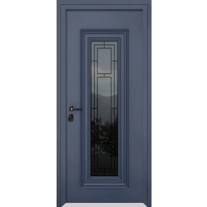 Front Exterior Prehung Steel Door / Ballucio 6044 Gray Graphite / Stainless Inserts Single Modern Painted-W36" x H80"-Right-hand Inswing