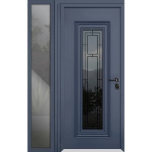 Front Exterior Prehung Steel Door / Ballucio 6044 Gray Graphite / Side Exterior Window / Stainless Inserts Single Modern Painted-W36+16" x H80"-Left-hand Inswing
