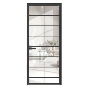 Aluminum Interior Hidden Door | Lumo 1803 Black Clear Glass with Frame 42" x 96" Right-hand Inswing