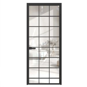 Aluminum Interior Hidden Door | Lumo 1804 Black Clear Glass with Frame 24" x 80" Right-hand Inswing