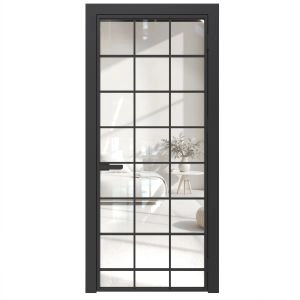 Aluminum Interior Door | Lumo 1804 Black Clear Glass with Frame, Trims, Extensions 24" x 80" Right-hand Inswing