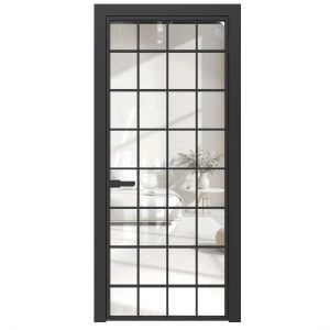 Aluminum Interior Door | Lumo 1805 Black Clear Glass with Frame, Trims, Extensions 24" x 80" Right-hand Inswing