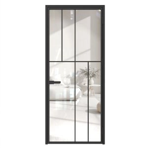 Aluminum Interior Hidden Door | Lumo 1806 Black Clear Glass with Frame 24" x 80" Right-hand Inswing