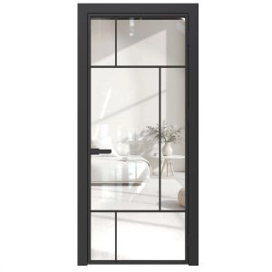 Aluminum Interior Door | Lumo 1807 Black Clear Glass with Frame, Trims, Extensions 24" x 80" Right-hand Inswing