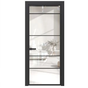 Aluminum Interior Door | Lumo 1808 Black Clear Glass with Frame, Trims, Extensions 24" x 80" Right-hand Inswing