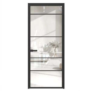 Aluminum Interior Hidden Door | Lumo 1808 Black Clear Glass with Frame 36" x 96" Right-hand Inswing