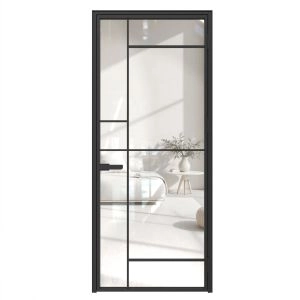 Aluminum Interior Hidden Door | Lumo 1809 Black Clear Glass with Frame 24" x 80" Right-hand Inswing