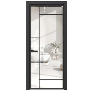 Aluminum Interior Door | Lumo 1809 Black Clear Glass with Frame, Trims, Extensions 24" x 80" Right-hand Inswing