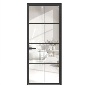 Aluminum Interior Hidden Door | Lumo 1810 Black Clear Glass with Frame 24" x 80" Right-hand Inswing