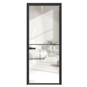 Aluminum Interior Hidden Door | Lumo 1811 Black Clear Glass with Frame 32" x 96" Right-hand Inswing