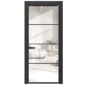 Aluminum Interior Door | Lumo 1813 Black Clear Glass with Frame, Trims, Extensions 24" x 80" Right-hand Inswing